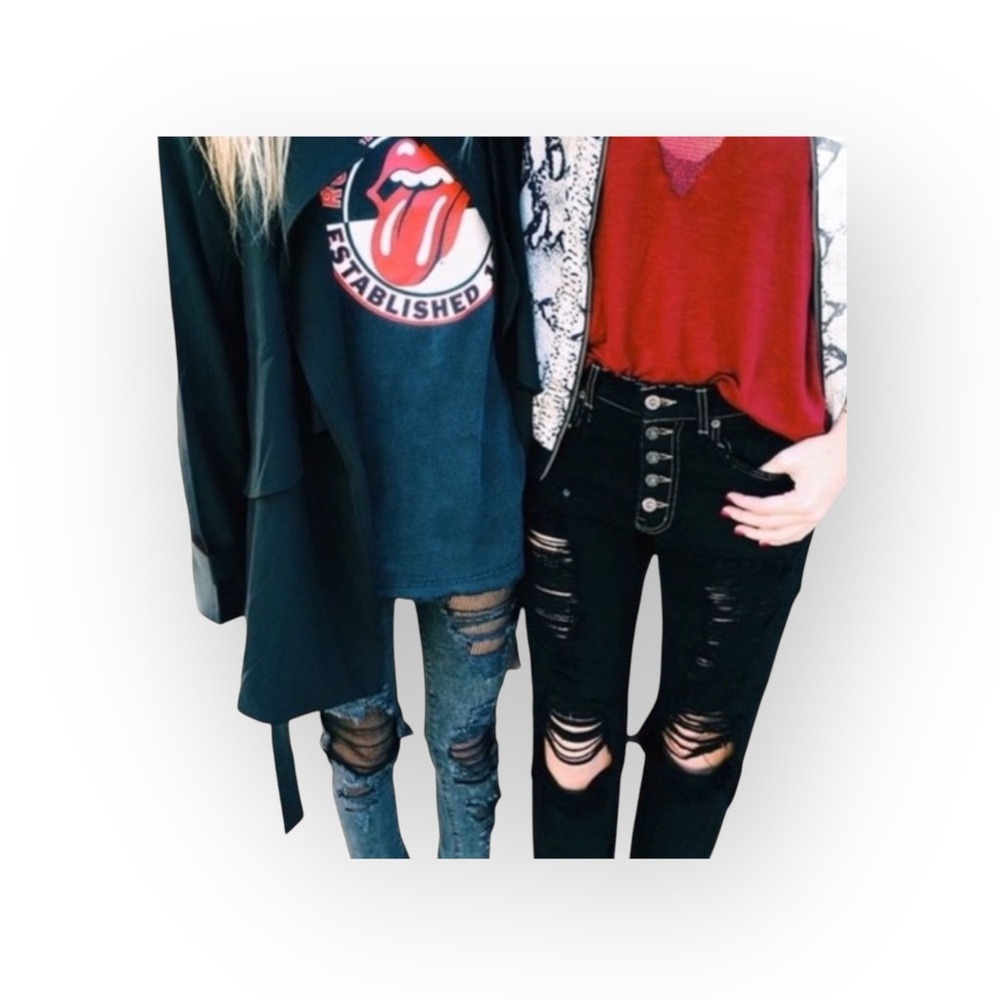 new LF Carmar ༄ Shredded Knee Destroyed Boyfriend Jeans ༄ Overdye Black ༄ 23 25